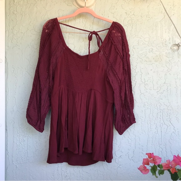 🦄 Torrid Maroon Babydoll crinkle top - Picture 2 of 4